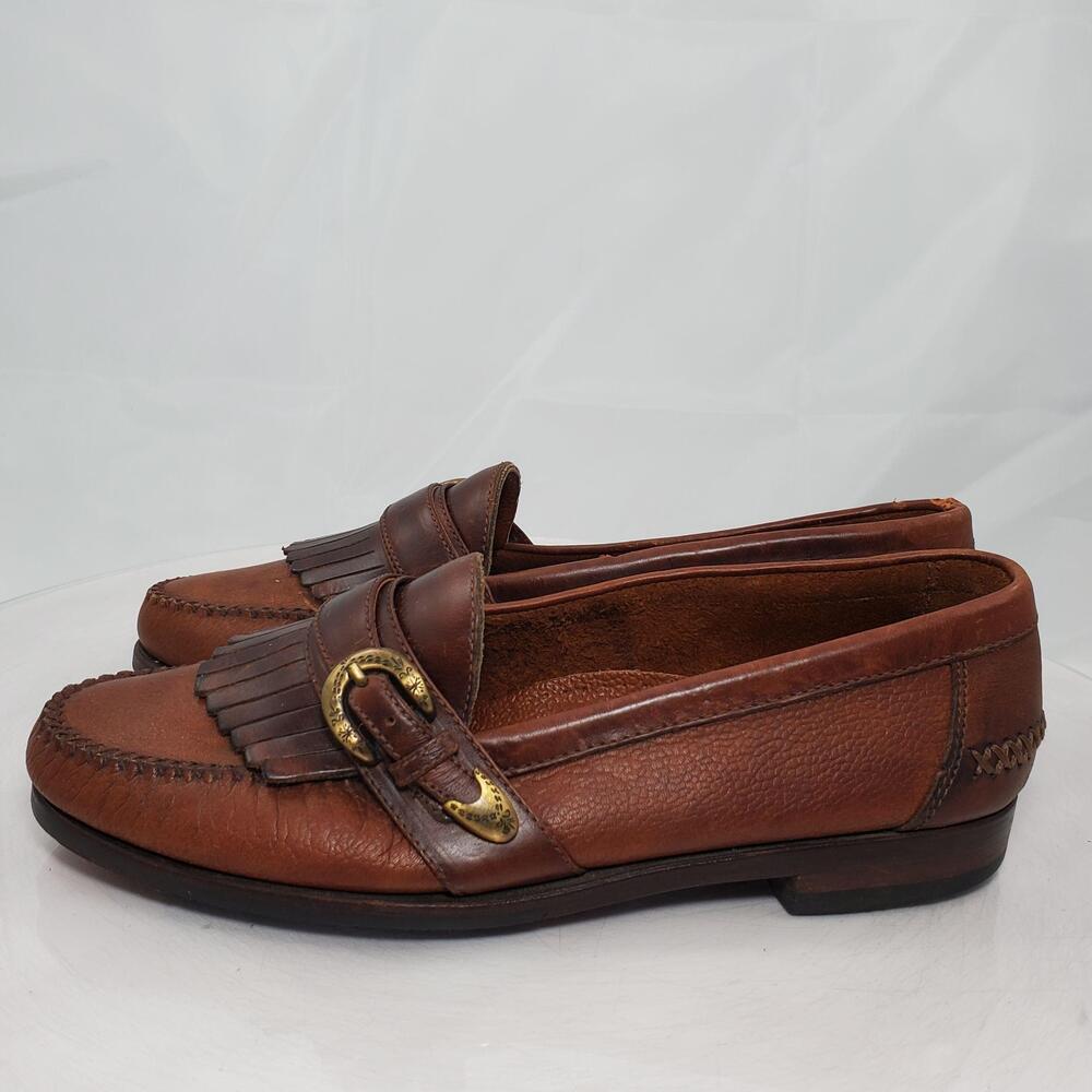 Vintage Cole Haan Country 3027 Shoes 10 Brown Leather Kiltie Monk Strap Loafers